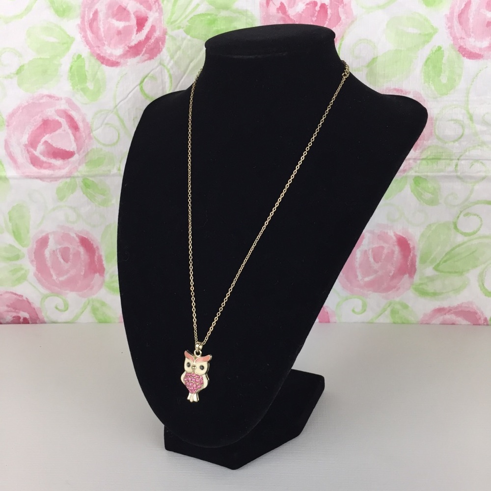 Pink Rhinestone Owl Necklace - Picture 3 of 8